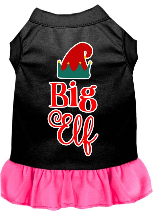 Big Elf Screen Print Dog Dress Black with Bright Pink Med